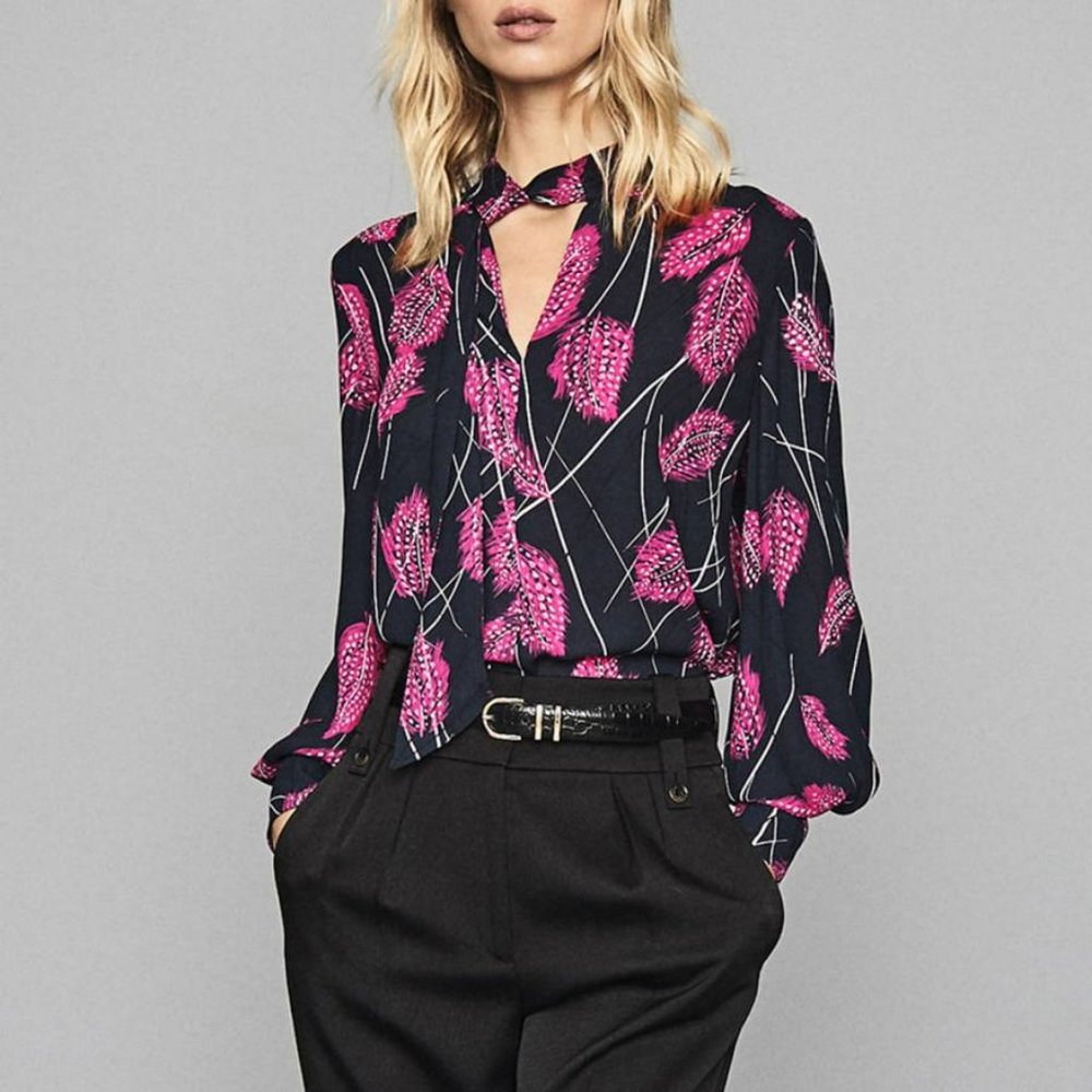 Reiss Lily Pink Feather Blouse Size US 10/ UK14